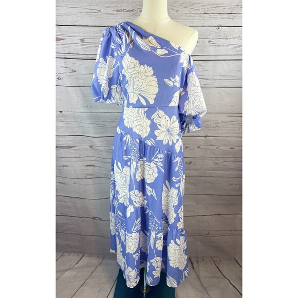 Flowers Dresses & Skirts - NWT Style State Floral Midi Dress Women’s Size 10 Blue White Asymmetrical